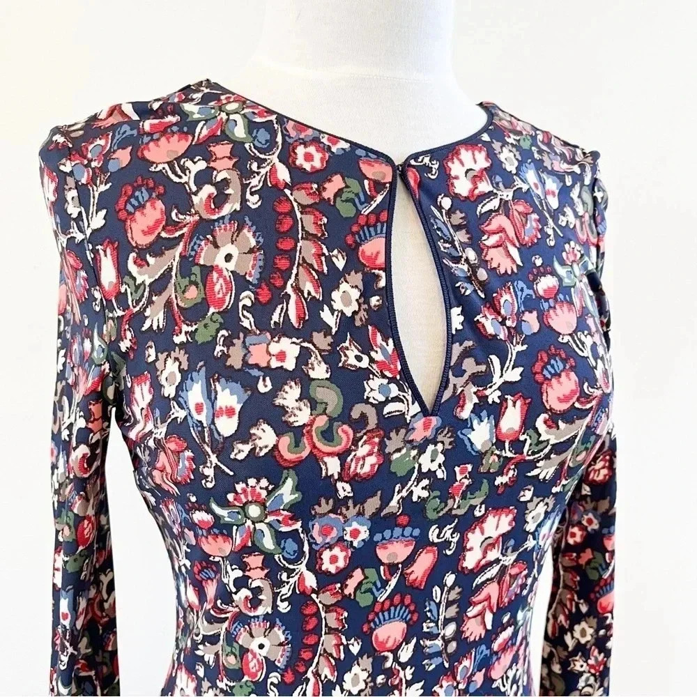 Tory Burch Keyhole-Front Floral Print Dress Size XS